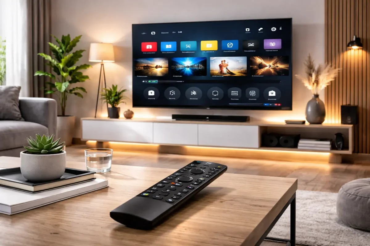 Configuration Google TV avec écran de paramètres sur télévision moderne